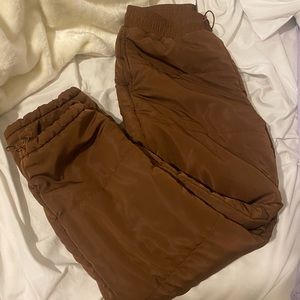 Brown puffer pants